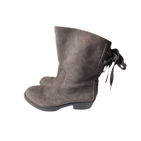 Nine West Krasher Boot Women 11 Brown Suede Distressed Lace Up Moto Western*flaw - Picture 3 of 10